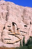 The Kizil Caves (Qizil Ming Oy; Kizil Cave of a Thousand Buddhas) are 236 Buddhist rock-cut caves located near Kizil Township in Xinjiang. The site is located on the northern bank of the Muzat River 75 kilometres by road northwest of Kucha (Kuqa). This area was a commercial hub of the Silk Road.<br/><br/>

The caves are said to be the earliest major Buddhist cave complex in Xinjiang, with development occurring between the 3rd and 8th centuries. Although the site has been both damaged and looted, at least 1000 square metres of wall paintings—mostly Jataka stories—remain.