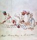 'Thugs' (literally 'thag', or practitioners of 'thaggi') deceived and strangled travellers: painting by an Indian artist, for Captain James Paton, Assistant to the Resident at Lucknow, 1829-1840.<br/><br/>

Thuggee (from Hindi ṭhag ‘thief’, verb, thugna, to deceive, from Sanskrit sthaga ‘cunning’, ‘sly’, ‘fraudulent’, ‘dishonest’, ‘scoundrel') is the term for a particular kind of murder and robbery of travellers in South Asia and particularly in India.<br/><br/>

Thuggee trace their origin to the battle of Kali against Raktabija; however, their foundation myth departs from Brahminical versions of the Puranas. Thuggee consider themselves to be children of Kali, created out of her sweat. This is similar to the way Kali was created from aggression and willingness to fight Durga.<br/><br/>

According to some sources, especially old colonial sources, Thuggee believe they have a positive role, saving humans' lives. Without Thuggee's sacred service, Kali might destroy all human kind.